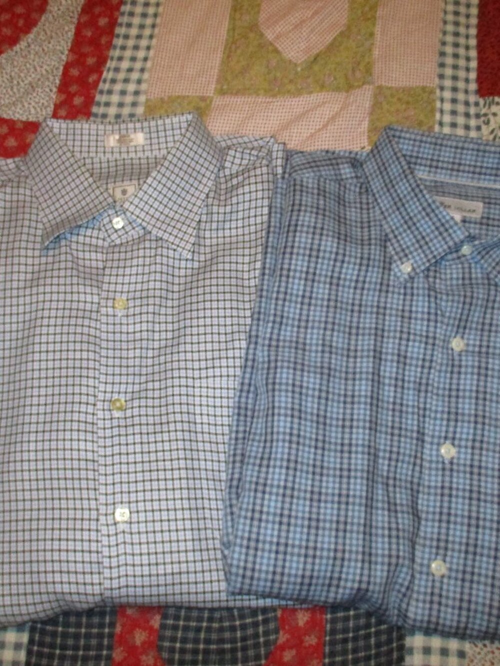 2 Peter Millar Long‎ Sleeve Button Shirt - Blue check & Herringbone - L